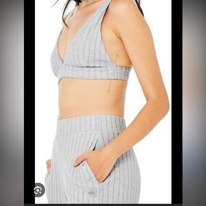 ALO Yoga Gray Ribbed Pants & Bra Set